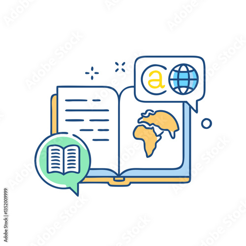Language book icon, symbol of linguistics and communication studies