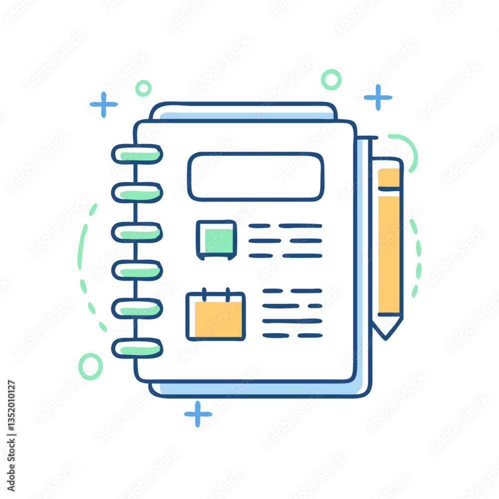 Notebook icon with study materials, symbol of modern education Notebook icon with study materials, symbol of modern education