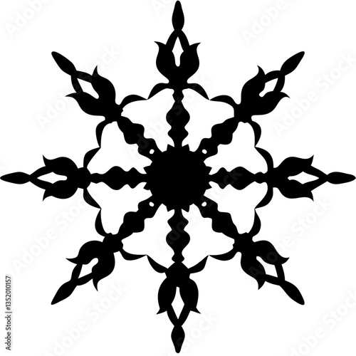 Intricate Floral Snowflake Vector Design for Crafting and Coloring