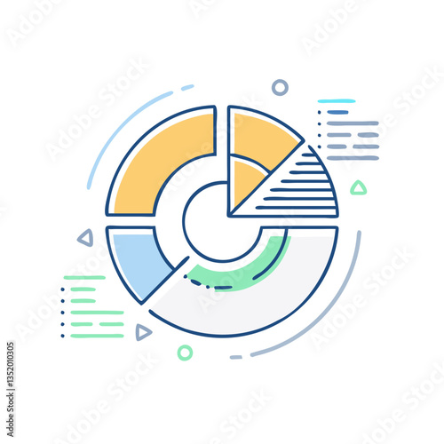 Pie chart icon, symbol of statistics and data analysis, business graph