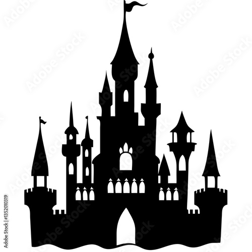 Majestic Fantasy Castle Silhouette Vector for Creative Designs and Coloring