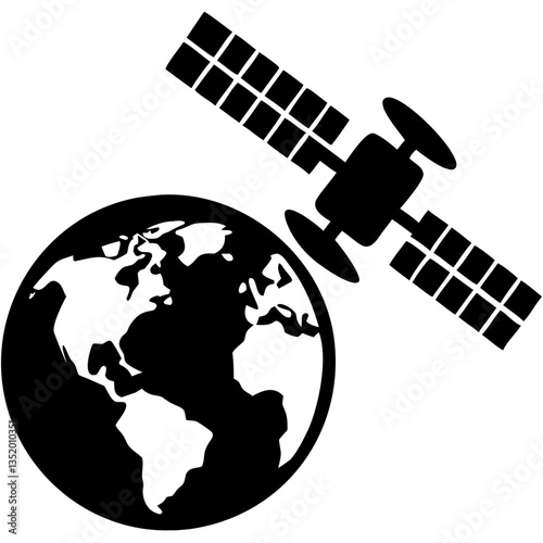 Earth and Satellite Vector Illustration for Space Technology and Communication Projects