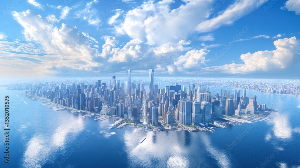 Fototapeta premium Manhattan Skyline Aerial View: A Breathtaking Panorama of New York City's Iconic Architecture