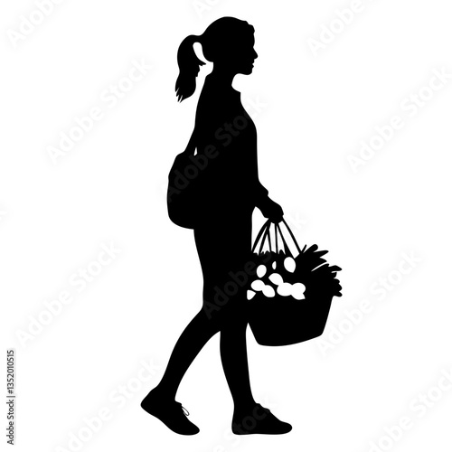 Woman Silhouette Carrying Grocery Bag Vector Perfect for Illustrations and Graphic Designs