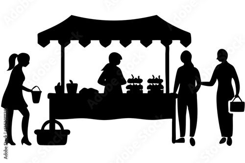 Farmers Market Vendor Silhouette Community Shopping Illustration Vector Art