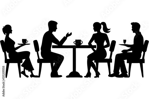 Silhouette Conversation at Cafe Table Vector for Design Projects and Illustrations