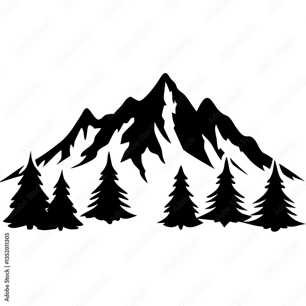 Obraz premium Silhouette Mountain and Pine Trees Vector for Nature Design and Outdoor Themes