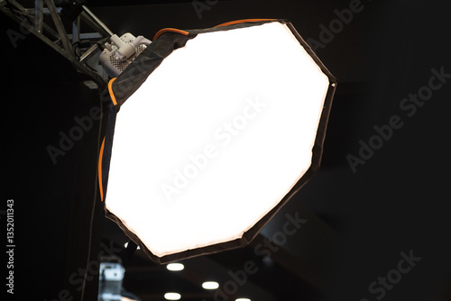 Close-up of studio strobe light in photography studio