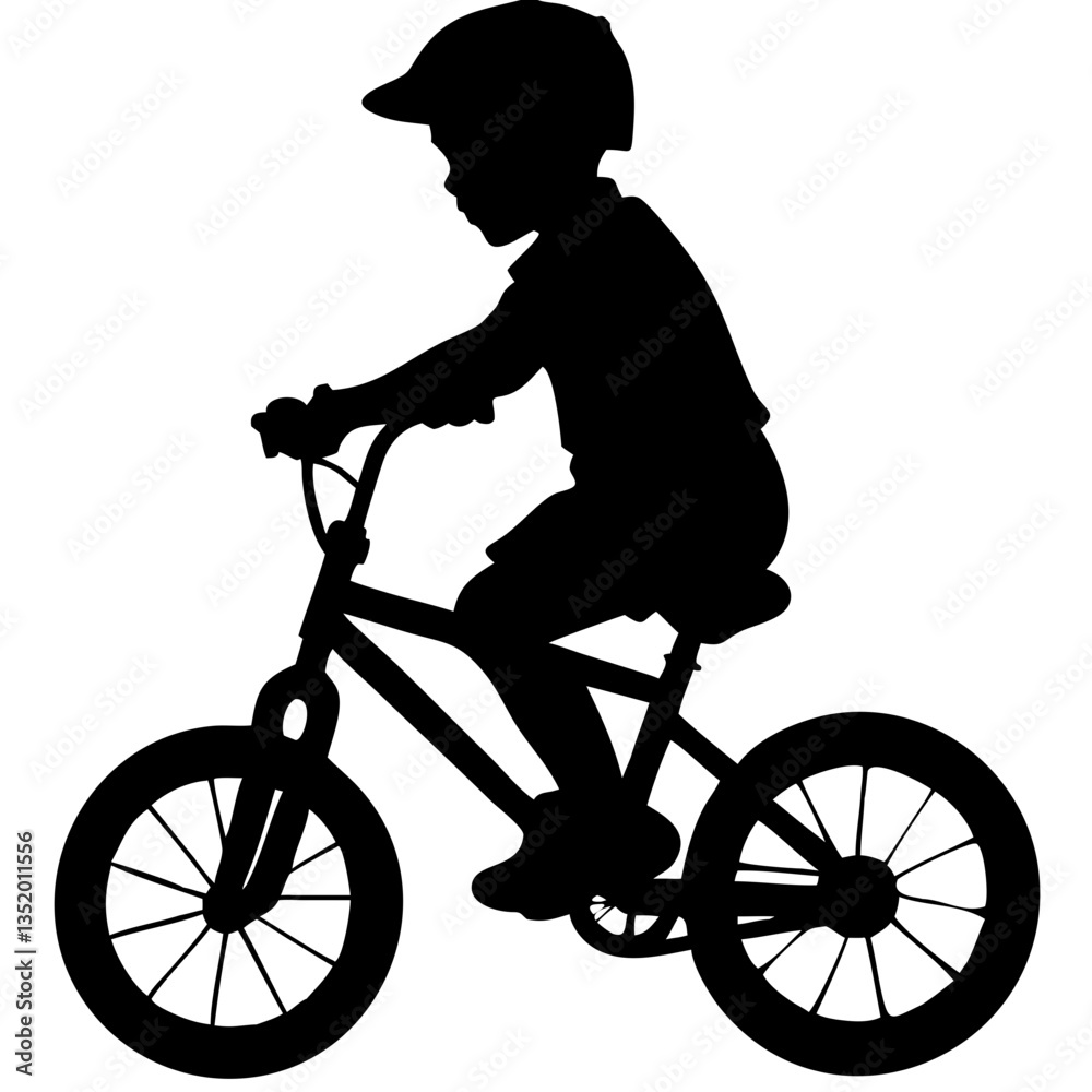 Fototapeta premium Silhouette of Child Riding Bicycle Vector for Design and Educational Use