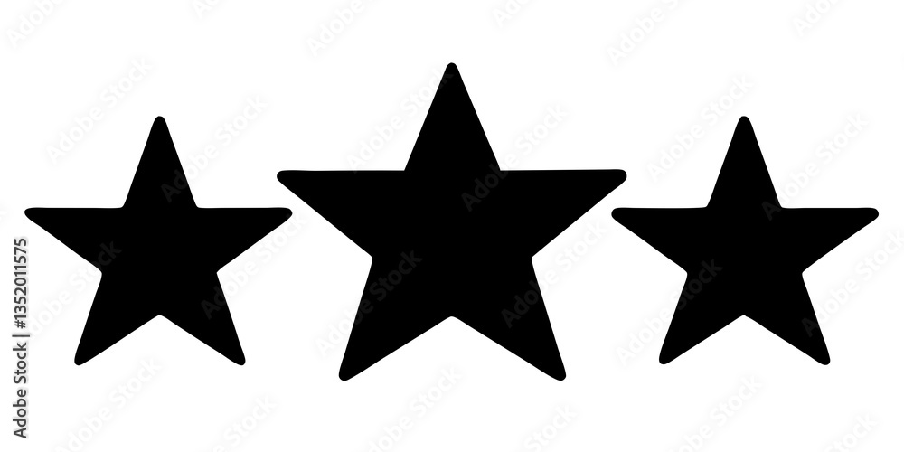 Three stars rating same  icon. Rate stars. Black concept abstract vector