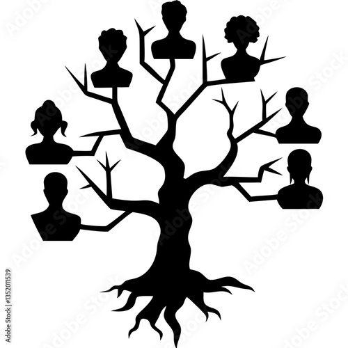 Family Tree with Silhouette Faces Branches Ancestry Vector Art for Decorative Design