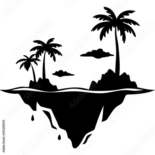 Tropical Island Silhouette Vector Floating Paradise Design for Art and Decor