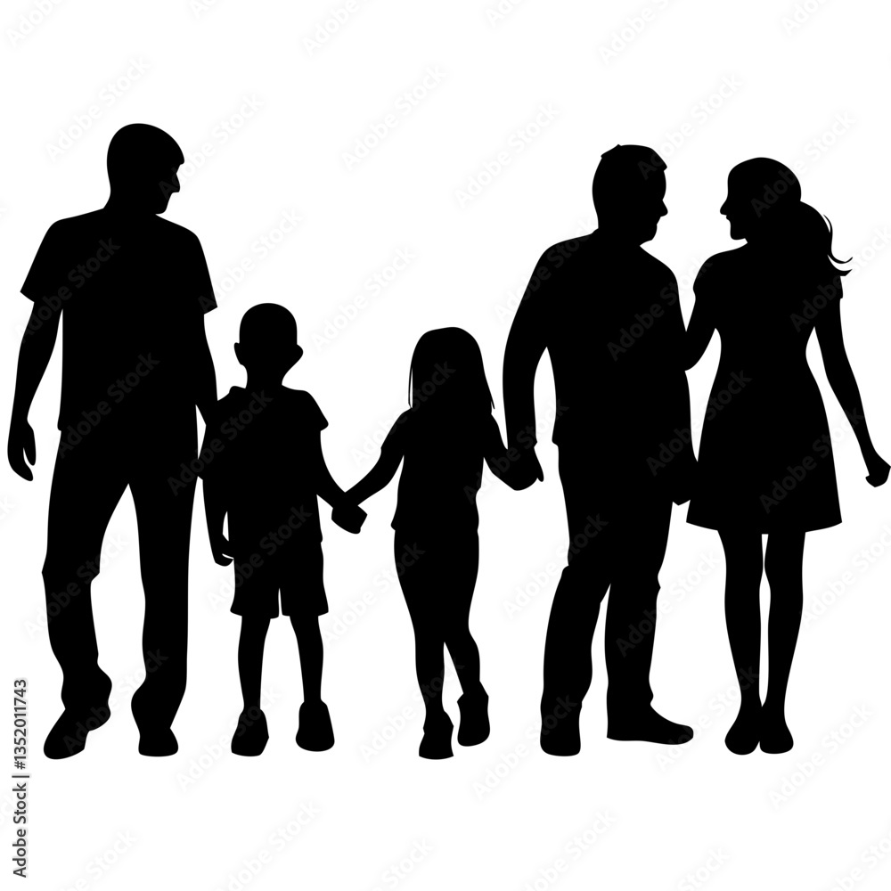 Family Silhouette Vector Illustration Parents Children Holding Hands Unity Concept Family Silhouette Vector Illustration Parents Children Holding Hands Unity Concept