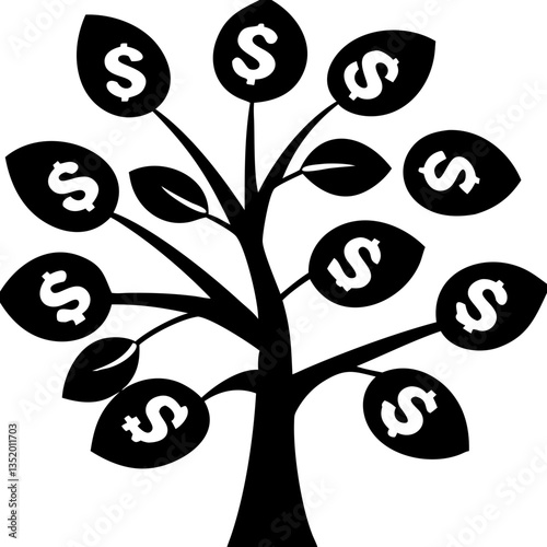 Money Tree Symbol with Dollar Sign Leaves for Financial Growth Concept