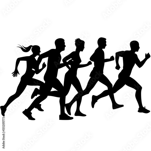 Silhouette of Diverse Runners in Motion Perfect for Sports Designs and Fitness Promotions