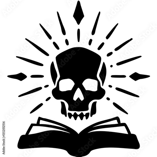 Skull and Open Book with Radiating Light Vector Design for Tattoos and Graphic Art