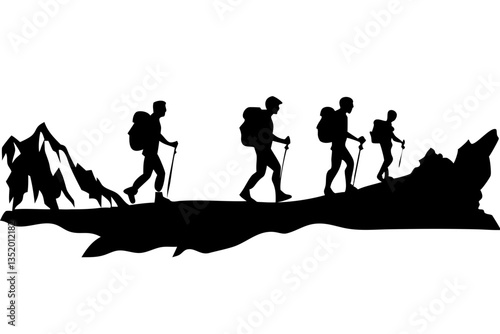 Mountain Hikers Silhouette Adventure Group Trekking Outdoor Vector Illustration