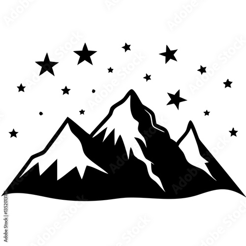 Majestic Mountain Silhouette With Stars Night Sky Vector for Designs and Tattoos