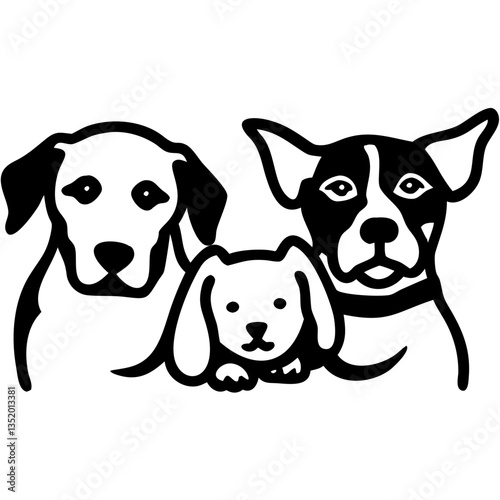 Vector Illustration Trio of Dogs Simple Black Silhouette Design for Pet Lovers