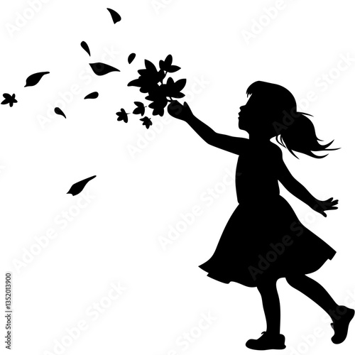 Silhouette of Girl Releasing Flowers in the Wind for Art and Design Projects