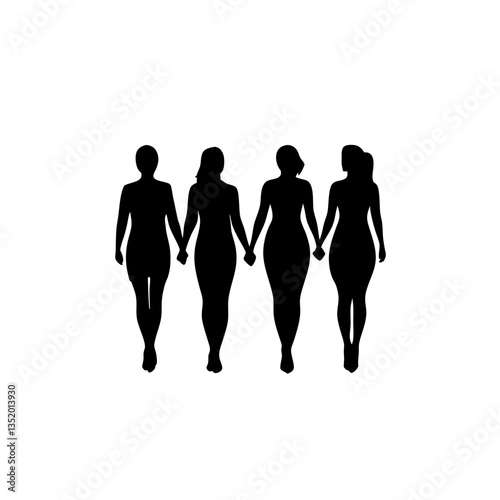 Silhouette Women Holding Hands Unity Friendship Concept Vector Art