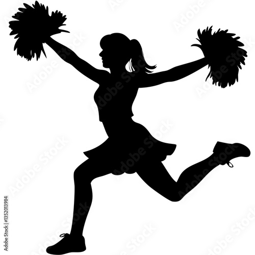 Cheerleader Silhouette Jumping with Pom Poms Vector Illustration for Dance and Sports Design