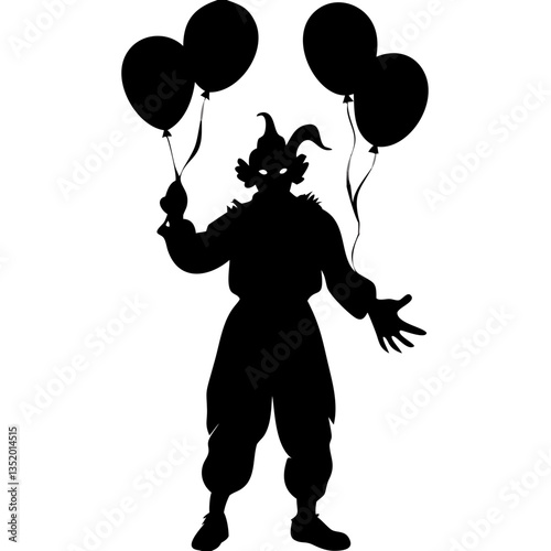 Creepy Clown Silhouette with Balloons Vector for Halloween Designs