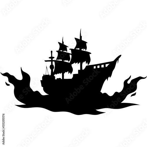 Pirate Ship Silhouette Vector Illustration for Tattoos and Creative Designs