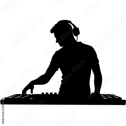 DJ Mixing Music Silhouette Vector Headphones and Turntable for Event Posters and Marketing