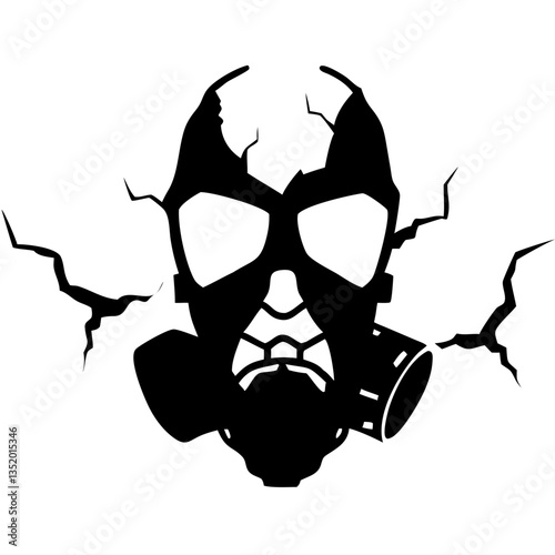 Cracked Wall Silhouette of Gas Mask Vector Art for Tattoo and Design