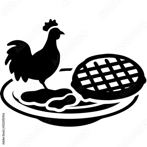 Vector Illustration of Chicken and Waffles on Plate Breakfast Symbol