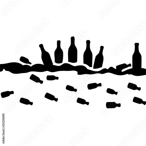 Vector Illustration Ocean Pollution Bottles Litter Environmental Conservation Art