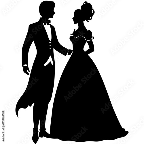 Elegant Victorian Couple Silhouette for Vintage Invitations and Crafts