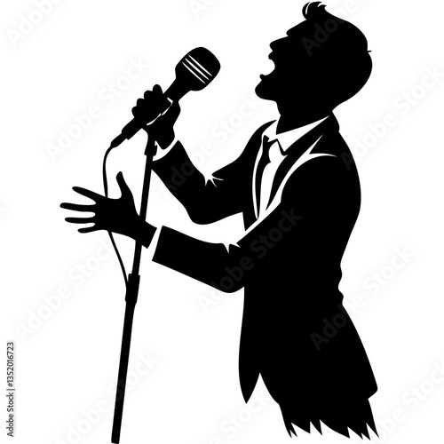 Silhouette Singer Holding Microphone Vector for Music Poster and Graphic Design