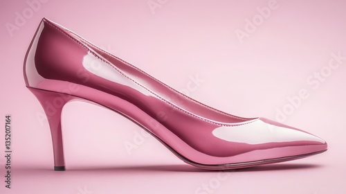 Pink high-heeled shoe on a pink background; studio shot; fashion accessory; elegant footwear photo