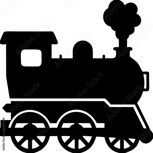 Vintage Steam Locomotive Black Silhouette Vector for Art and Design Projects