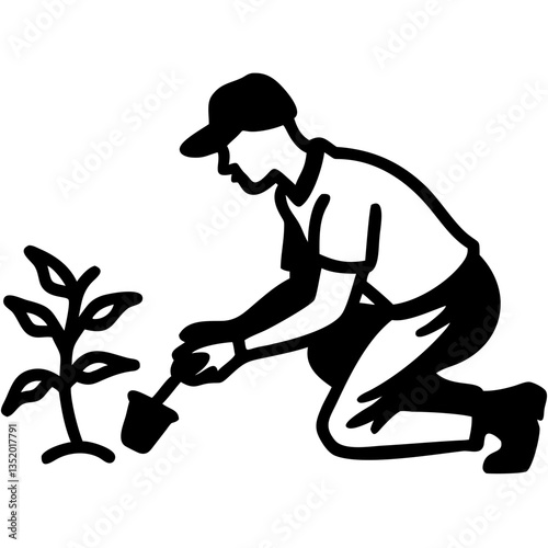 Gardener Planting Seedling Vector for Gardening Illustrations and Design Projects