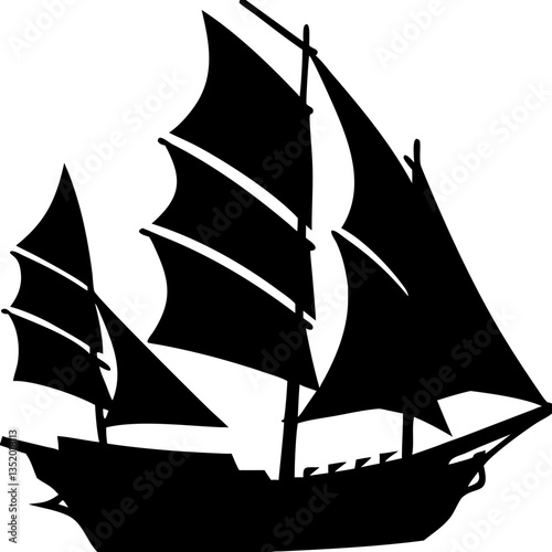 Vintage Sailing Ship Silhouette Vector for Nautical Art and Craft Designs