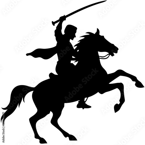 Heroic Warrior on Rearing Horse Silhouette for Designs and Illustrations