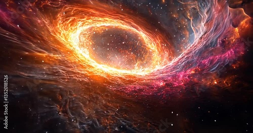 Fiery cosmic ring swirling through nebulae. Potential stock photo