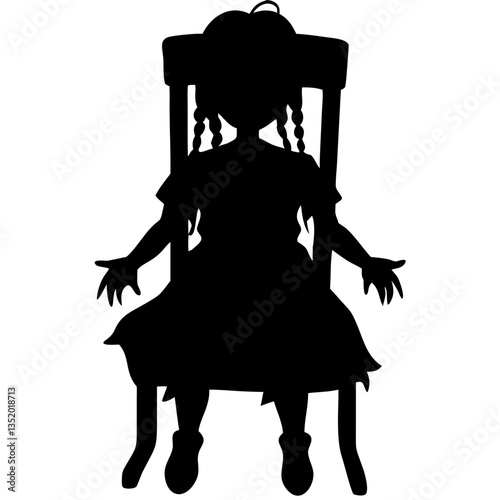 Creepy Doll Silhouette on Chair for Halloween and Horror Design Projects