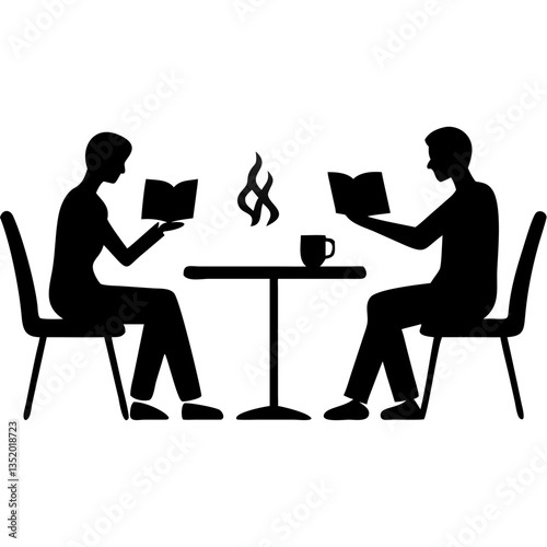 Silhouette of People Reading at Coffee Table Perfect for Cafes and Bookstores