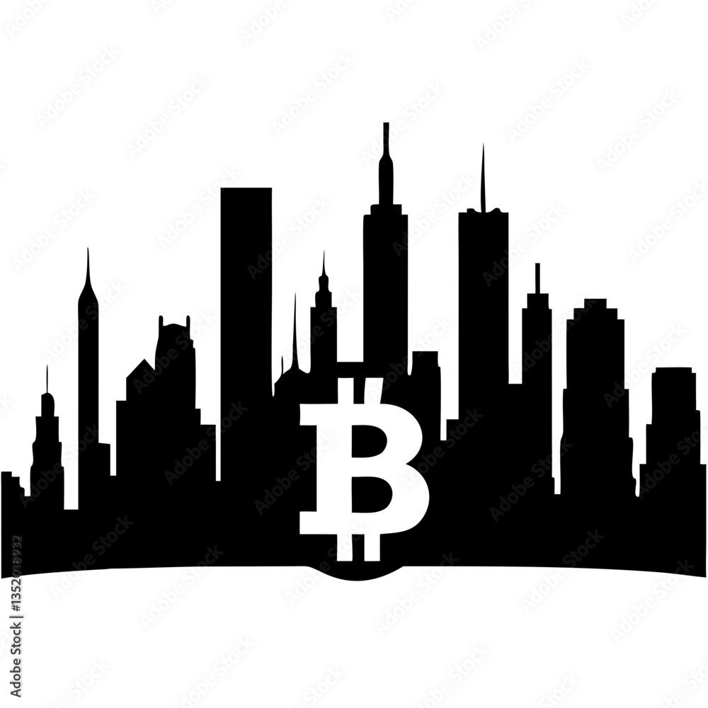Obraz premium Bitcoin City Skyline Vector Illustration for Cryptocurrency and Finance Projects