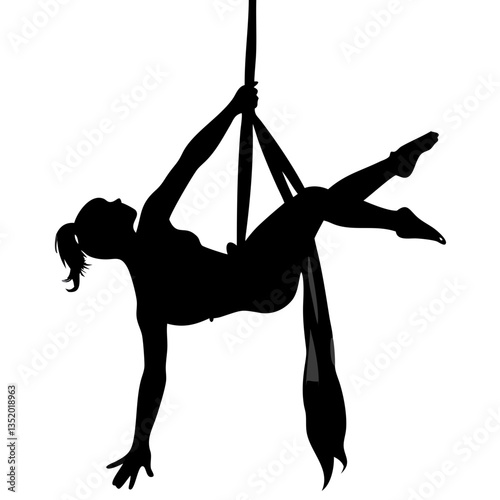 Silhouette of Aerial Silk Performer in Graceful Pose for Fitness Art and Designs