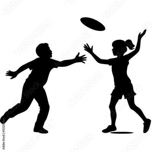 Children Playing Frisbee Silhouette Fun Outdoors Active Kids Vector