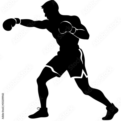Boxer Silhouette Throwing Punch Vector Art for Sports Design and Fitness Projects