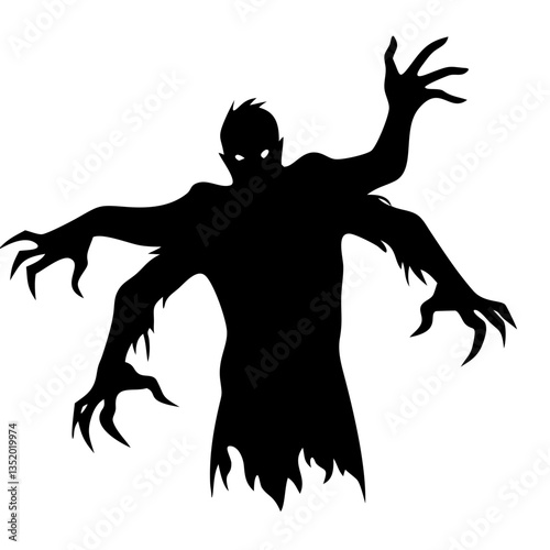 Creepy Shadow Monster Silhouette with Claws for Halloween Design and Scary Illustrations