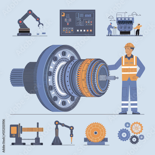 vector icons for robots, artificial intelligence, and the assistance provide in work and security 
