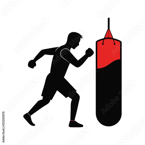 gym boy hitting a punching bag vector illustrtion