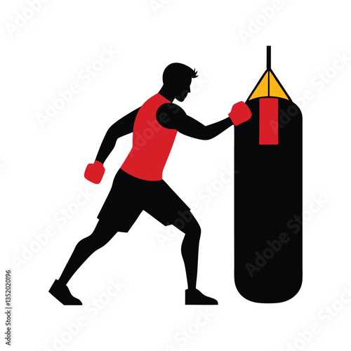gym boy hitting a punching bag vector illustrtion